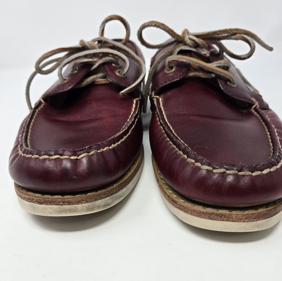 FRYE SULLY BOAT SHOES SLIP ON LOAFERS BURGUNDY LEATHER MEN SIZE 9 NAUTICAL FALL - Picture 4 of 15